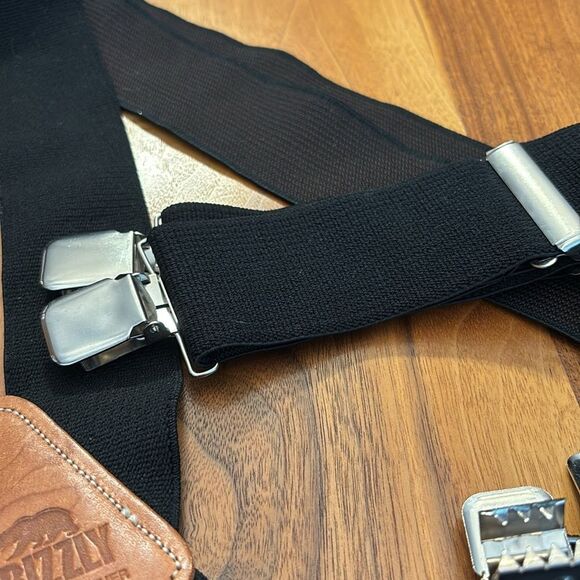 Grizzly Black Suspenders with Brown Leather Patch Made in USA 2” Diameter - Picture 3 of 4